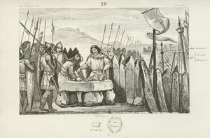 Karel de Dikke betaalt de Vikingen 700 zilverstukken om hun belegering van Parijs te staken, 886 door French School