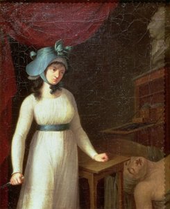 Charlotte Corday (1768-93) en de moord op Jean Paul Marat (1743-93) in zijn bad door French School
