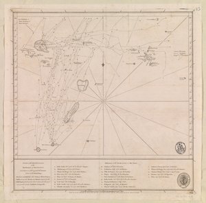 Kaart van de archipel ten noorden van Mauritius, opgesteld in 1776 door M le Victe Grenier luitenant in de Franse marine door French School