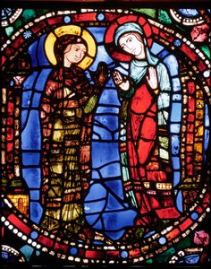 Kathedraal van Chartres, glas-in-loodraam met de annunciatie van de Blauwe Maagd (glas-in-lood) door French School