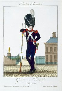 Jager van de Nationale Garde, uit Troupes Francaises, uitgegeven bij Basset, Parijs, ca.1790