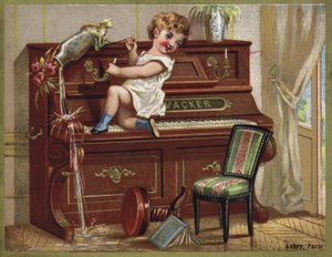 Kind dat op een piano speelt door French School
