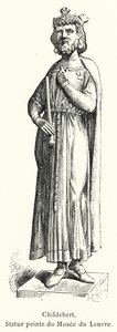 Childebert, geschilderd standbeeld van het Louvre Museum (gravure) door French School