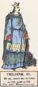 Childeric III, 22e koning, besteeg de troon in 742, stierf in 752, Einde van de Merovingen door French School