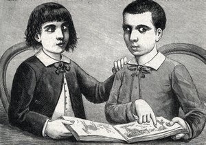 Kinderen met convergerende en divergerende strabismus of scheelzien (gravure) 1888 door French School