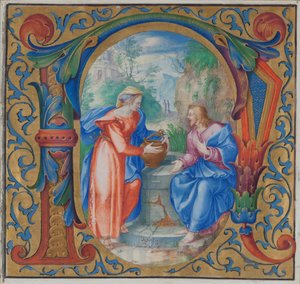 Christus en de vrouw van Samaria bij de bron door French School