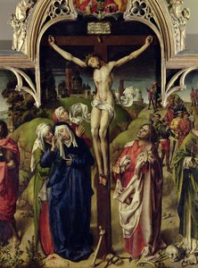 Christus aan het kruis, de Heilige Vrouwen en St. Johannes de Evangelist, van het altaarstuk van het Parlement van Parijs