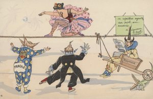 Circusscène, uit een set van onderling verbonden ansichtkaarten door French School