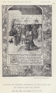 Claude De Seyssel presenteert zijn vertaling van Justin aan koning Lodewijk XII (litho) door French School