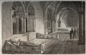 Klooster van Fontevrault met beelden van Hendrik II - Eleonore van Guyenne - gravure in 