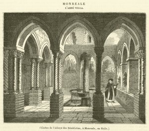 Klooster van de Benedictijnenabdij, in Monreale, Sicilië (gravure)