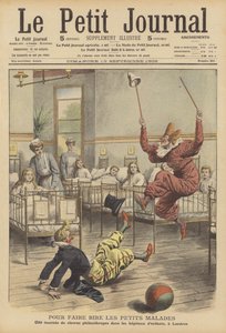 Clowns vermaken zieke kinderen in een ziekenhuis in Londen (kleurenlitho) door French School