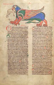 Een Griffioen die een man verslindt, uit Liber Floridus door Lambert de Saint-Omer ca. 1120 door French School