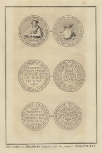 Munten en medailles geslagen door de eerste Anabaptisten (gravure)