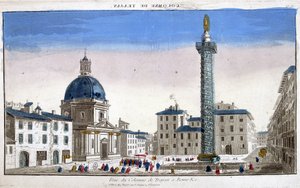 Zicht op de Zuil van Trajanus (Trajane zuil) (Colonna Traiana) in Rome - gravure