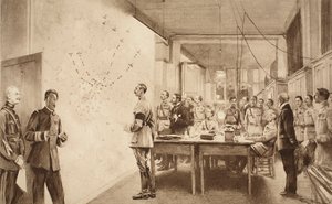 Commandant en staf van het Franse luchtvaartdepartement markeren de voortgang van een Gotha-aanval op Parijs, 1914-19 door French School