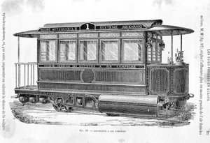 Perslucht tramlocomotief - in "De nieuwe veroveringen van de wetenschap" door Louis Figuier
