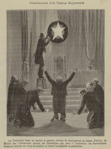 Inwijding van een Vrijmetselaarstempel (gravure)