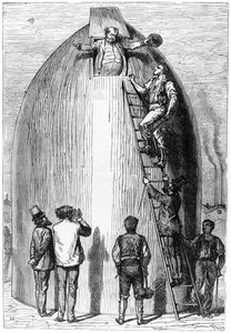 Constructie van een Raket, illustratie uit Van de Aarde naar de Maan door Jules Verne (1828-1905) Parijs, Hetzel, gepubliceerd in 1865 door French School