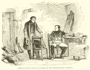Overleg met Las Cases in het topografisch kabinet (gravure) door French School