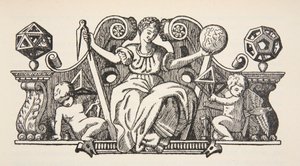 Kopie van een omslagillustratie uit Theatrum Instrumentorum de Besson, kopie door Boris Mestchersky (d.1957) illustratie uit Histoire de la Nation Francaise, Sciences, Volumes I & II, door Gabriel Hanotaux door French School
