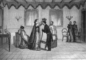 Kroning van koning Radama II van Madagaskar (1829-1863) door de Franse katholieke priester Jouen door French School