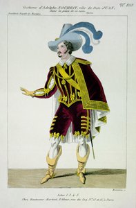Kostuum voor Adolphe Nourrit (1802-39) in de Rol van Don Giovanni in de Opera met die Naam, gegraveerd door Maleuvre, gedrukt door Hautecoeur-Martinet door French School