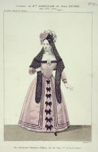 Kostuum voor Mademoiselle Dorus in de Rol van Donna Elvira in Don Giovanni, gegraveerd door Maleuvre, gedrukt door Hautecoeur-Martinet door French School