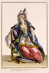 Kostuum voor de vrouw van de Sultan in La Comedie Francaise (print gemaakt door Patus) door French School