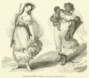 Vrouwenkleding in Panama (gravure) door French School