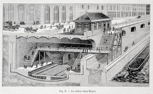 Doorsnede van het metrostation St Michel in Parijs in 