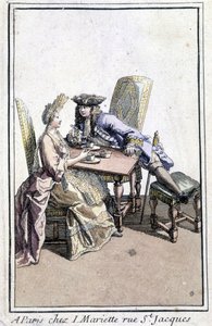 Koppel dat koffie drinkt - gravure door French School