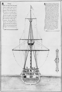 Dwarsdoorsnede in de grootste breedte van een bewapend en uitgerust schip, illustratie uit de Atlas de Colbert, plaat 44 door French School