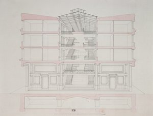 Doorsnede van een huis in de Napoleon-woningbouw, 58 rue Rochechouart, Parijs, 1849