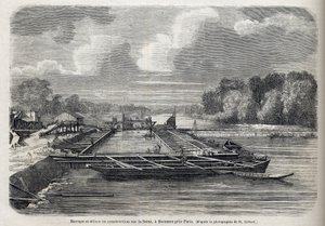 Dam doorgebroken aan de Seine in Suresnes in 1866 - Gravure - Le Monde Illustré 1866