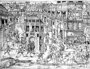 Dood van admiraal Gaspard II de Coligny (1519-72), tijdens de Bartholomeusnacht in 1572 door French School
