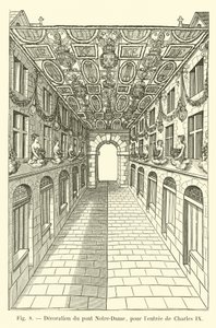 Versiering van de Pont Notre-Dame, voor de intocht van Karel IX door French School