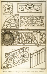 Decoratief smeedwerk, uit Diderots Encyclopaedia, gepubliceerd 1771 door French School