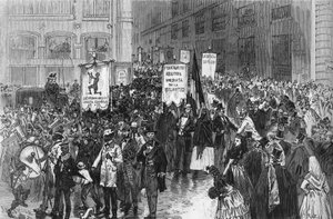 Demonstratie in Madrid in 1873 voor de afschaffing van de slavernij in de Spaanse koloniën
