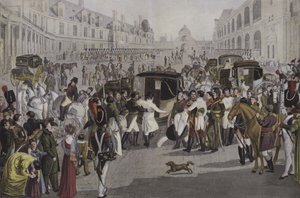 Vertrek van Napoleon uit Fontainebleau, 20 april 1814 door French School