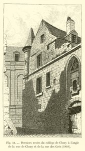 Laatste resten van het college van Cluny op de hoek van rue de Cluny en rue des Gres, 1848 door French School