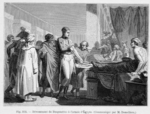 Desgenettes toewijding aan het leger van Egypte (zijn bloed gevend) - gravure door French School