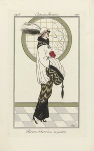 Ontwerp voor Hermelijn en Bunzing Ensemble, uit Costumes Parisien, pub.1913 door French School