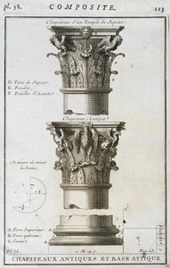 Ontwerp voor een oude kapiteel en basis van een Tempel van Jupiter door French School
