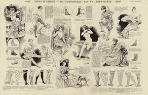 Dessus et dessous, schoenen, kousen en jarretels (gravure) door French School