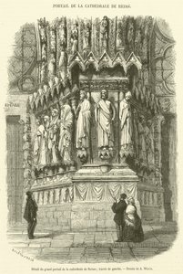 Detail van het grote portaal van de kathedraal van Reims, linker travee door French School