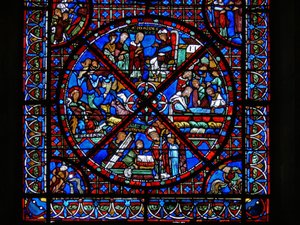 Detail uit een raam van scènes uit het leven van St. Stephen door French School