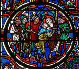 Raam met de Passie: het verraad van Judas (detail) door French School