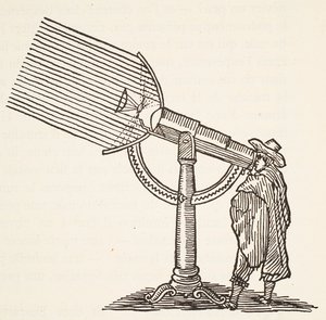 Dioptrische telescoop, kopie van een gravure door Boris Mestchersky (d.1957), illustratie uit Histoire de la Nation Francaise, Sciences, Volumes I & II, door Gabriel Hanotaux (1853-1944), 1924