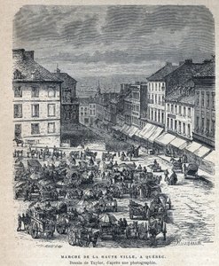 Ontdekt Canada: mars van de bovenstad (Upper City) naar Quebec. Tekening door Taylor van een foto. Gravure uit het einde van de 19e eeuw in 
